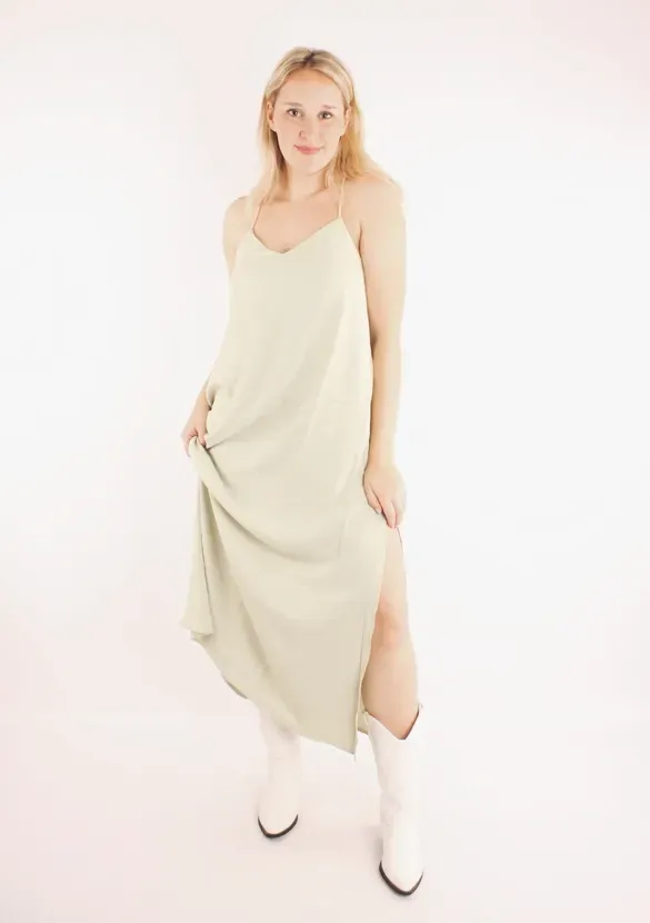 LOVEDRUNKY Maxi Jurk Split jurk mint v-hals