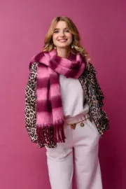 Amiek Barbara sjaal roze bordeaux cosy