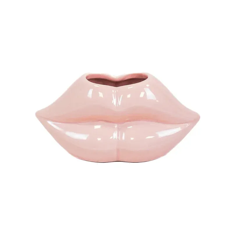 Amiek Pot Lip vaas lichtroze lippen keramiek 15,5 cm