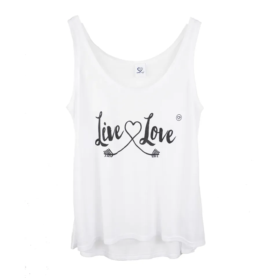 LOVEDRUNKY Live & Love high/low tanktop Wit bio