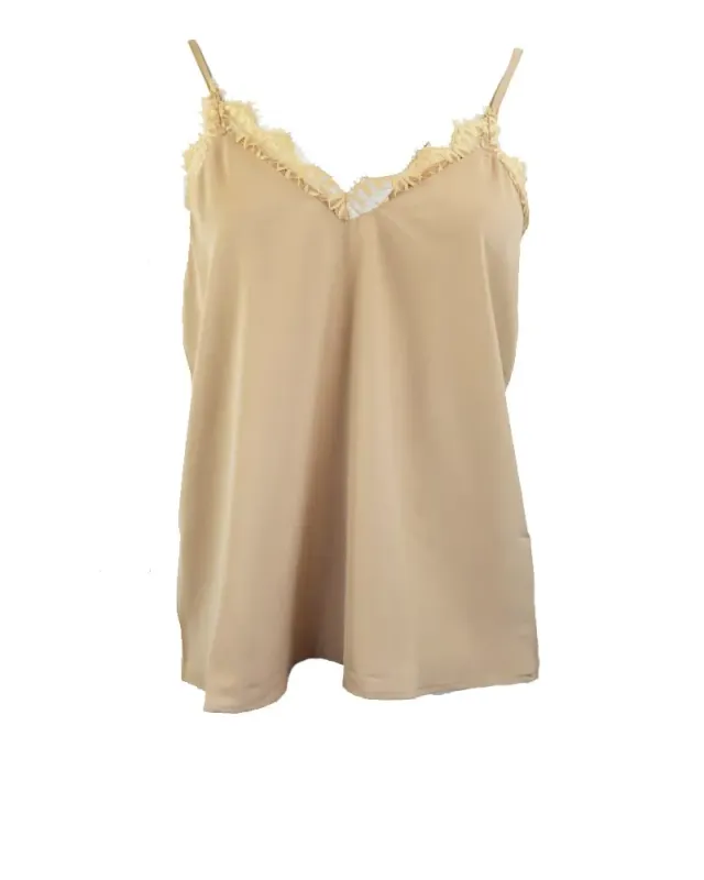 LOVEDRUNKY Kant singlet top beige verstelbare bandjes