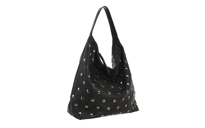 Amiek Veneto schoudertas zwart studs 45 cm
