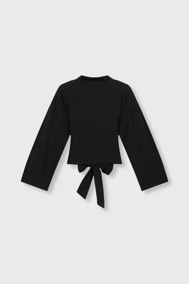 Amiek Feather longsleeve top zwart katoen S