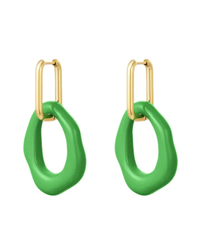 LOVEDRUNKY Acryl oorbellen groen goud 4,5 cm