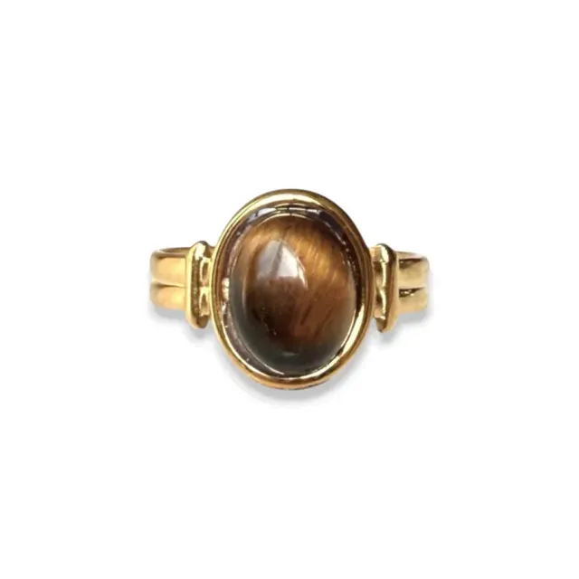 Amiek Ring Brown Stone ring bruin tijgeroog verstelbaar