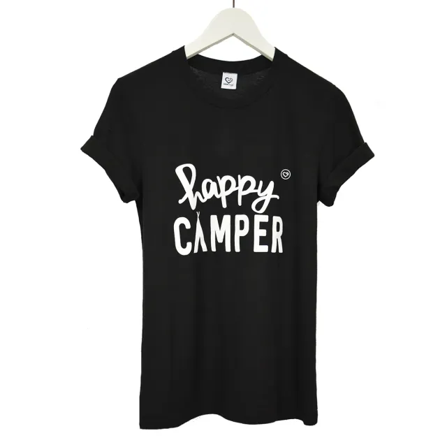 LOVEDRUNKY Happy Camper T-shirt zwart – losse pasvorm