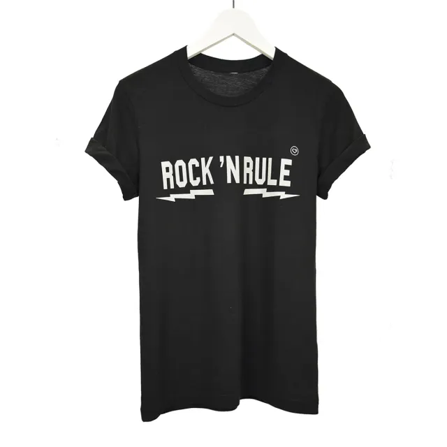 LOVEDRUNKY Rock 'n Rule T-shirt Zwart Opgerolde Mouw