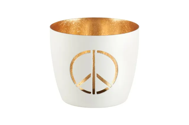 Amiek Peace waxinelichthouder wit ijzer 8,5 cm