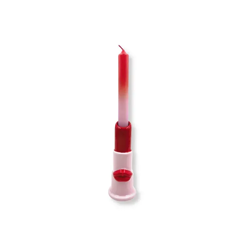 Amiek Lippenstift kandelaar roze-rood keramiek