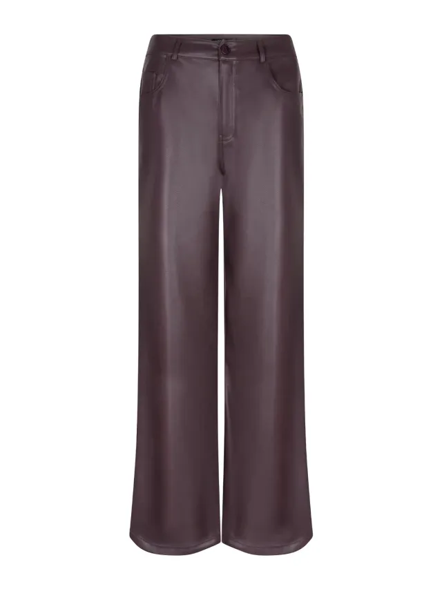 Amiek Teagan pants aubergine faux leather wide leg