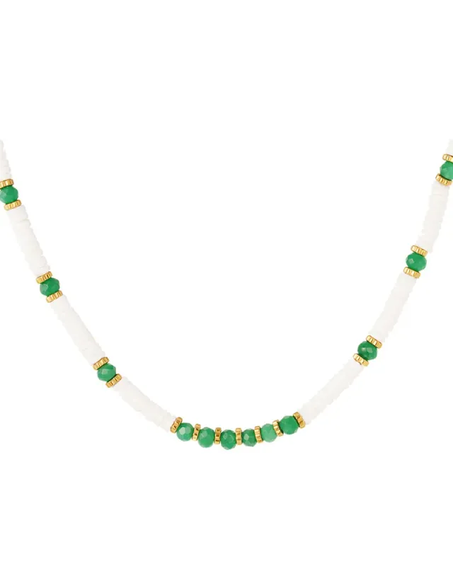 Lovedrunky Beach ketting wit groen schelpkralen