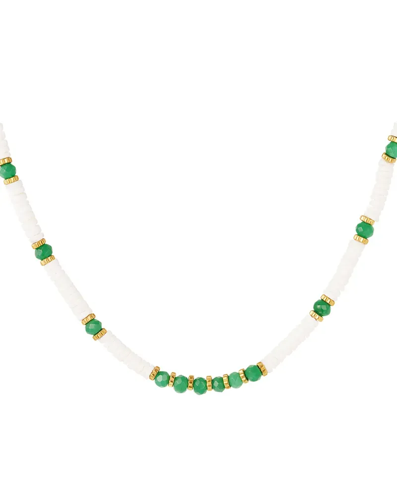 Lovedrunky Beach ketting wit groen schelpkralen