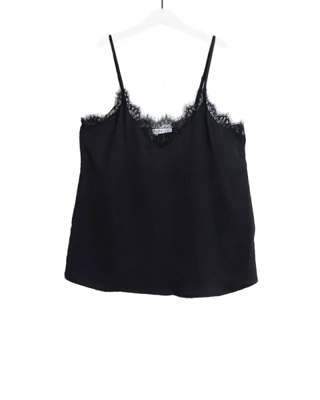 LOVEDRUNKY Singlet Kant top zwart verstelbare bandjes