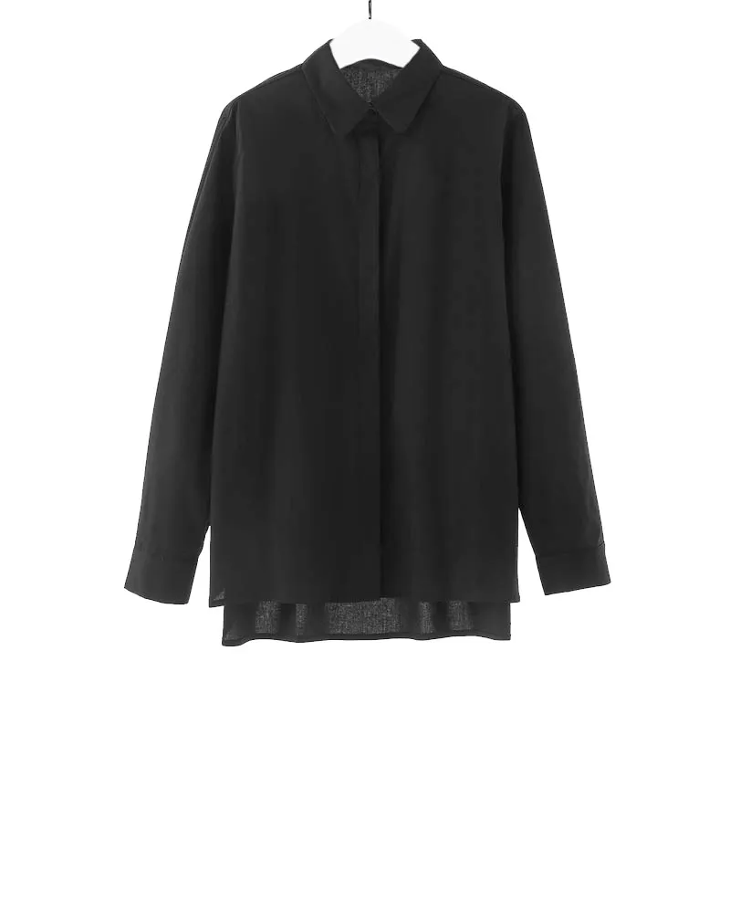 LOVEDRUNKY Basic blouse zwart knoopsluiting
