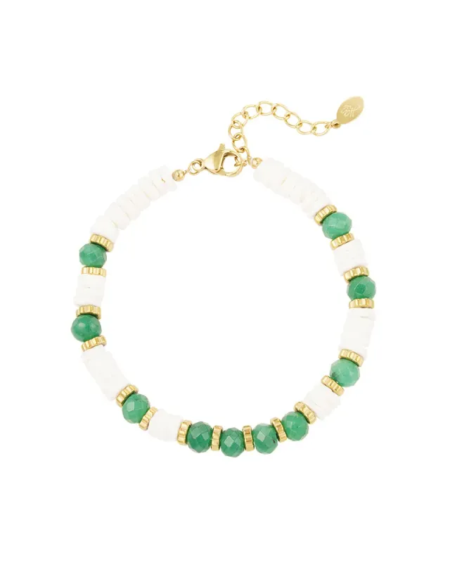 LOVEDRUNKY Armband Beach armband wit groen 16,5cm