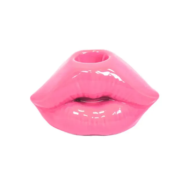 Amiek Lip kandelaar neon pink keramiek