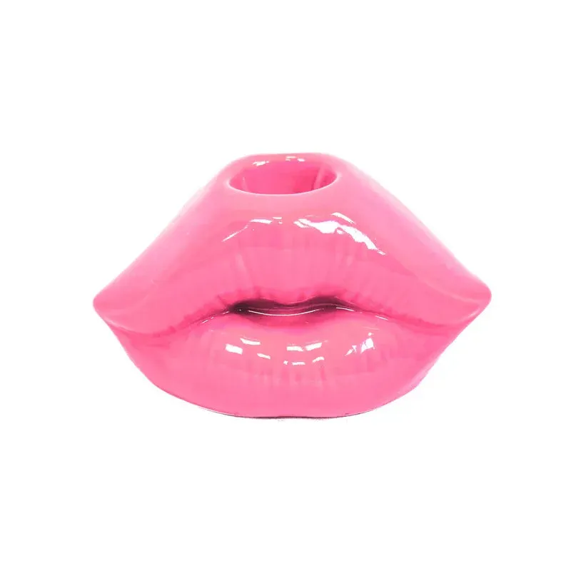 Amiek Lip kandelaar neon pink keramiek