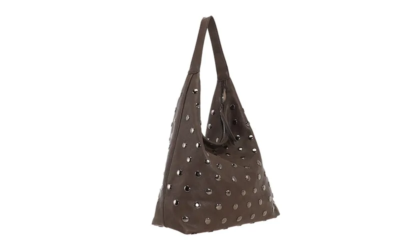 Amiek Veneto schoudertas bruin met studs