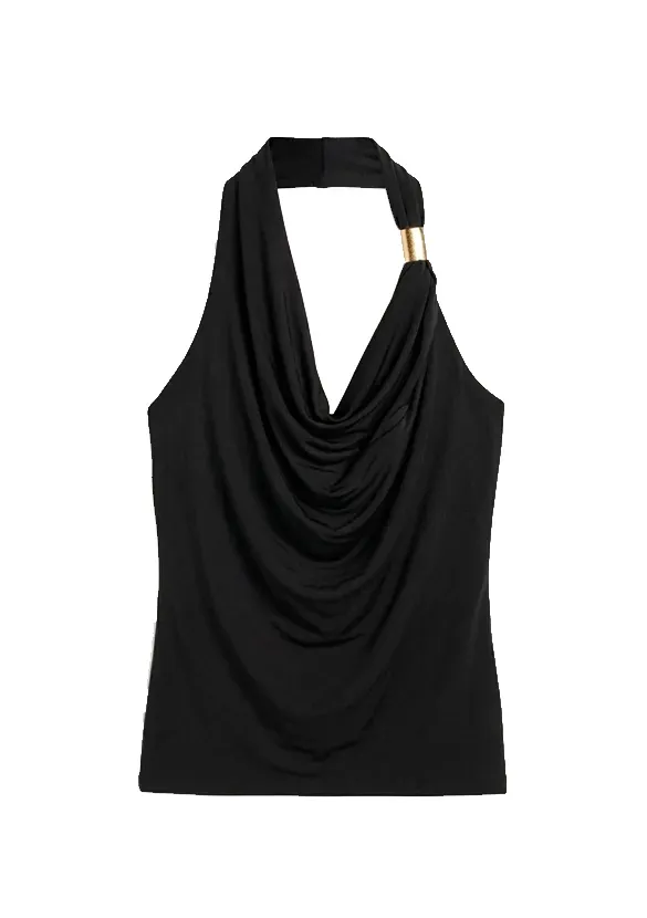 LOVEDRUNKY Waterval top zwart halter gouden ring