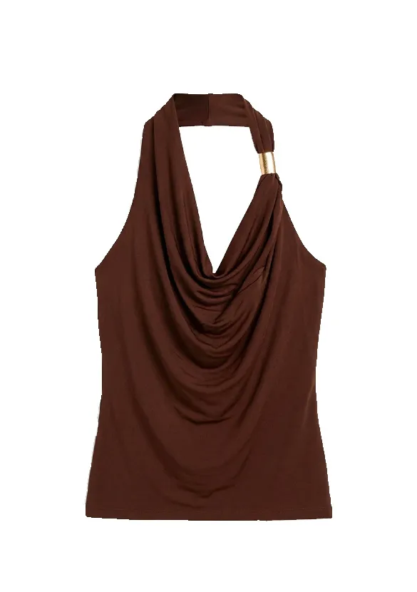 LOVEDRUNKY Waterval top bruin halter gouden ring