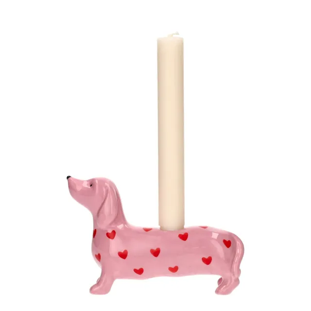 Amiek Teckel kandelaar roze dolomiet hartjes