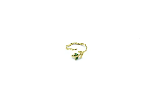 LOVEDRUNKY Branch ring goud met groene steentjes