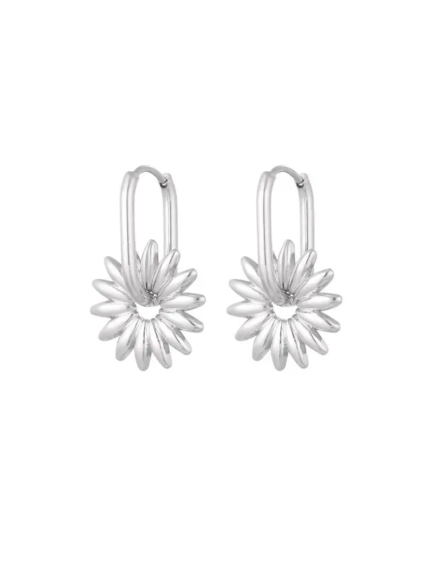 LOVEDRUNKY Bloem Oorbellen zilver hoops