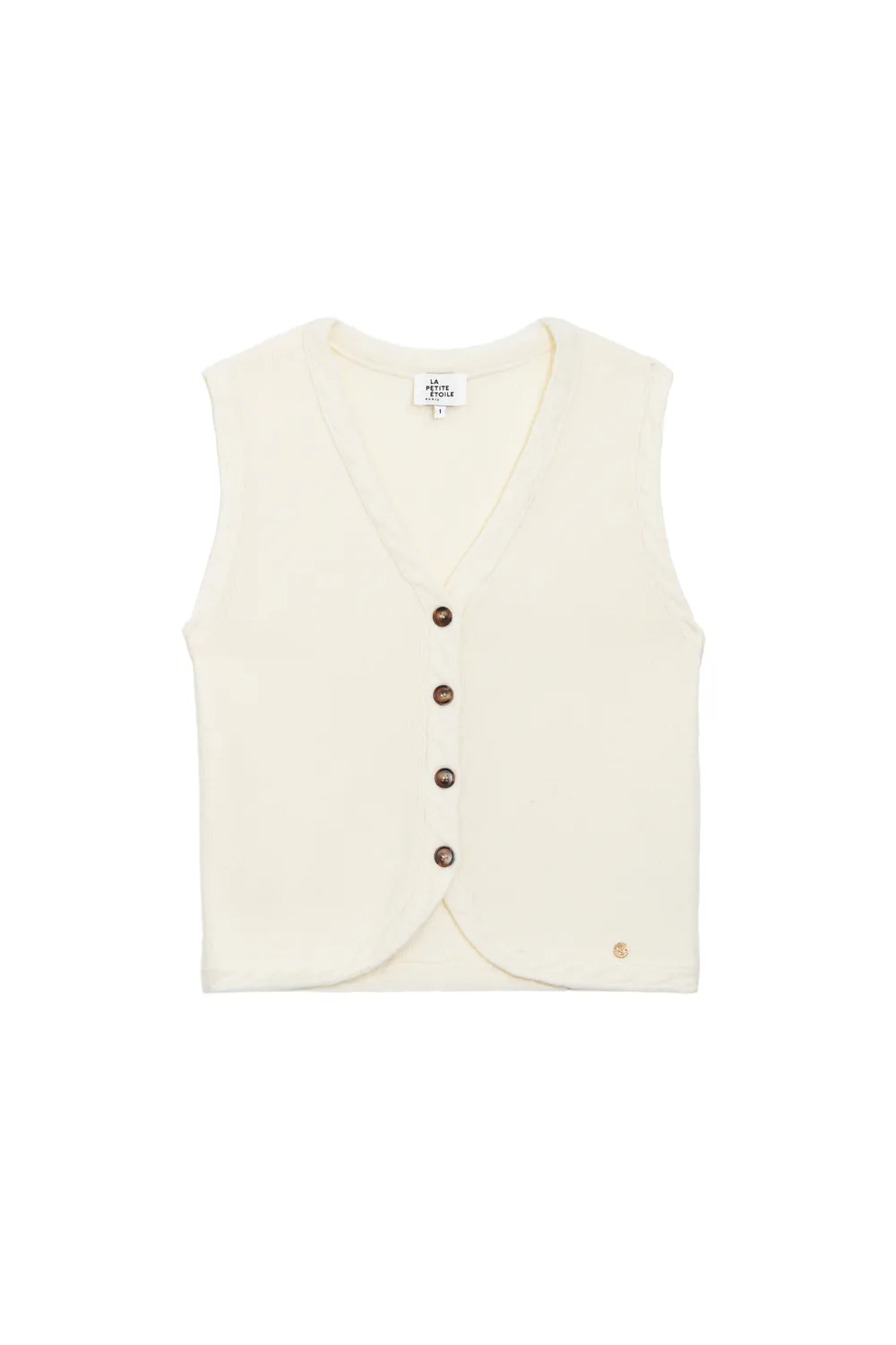 La Petite Etoile Melba gilet ecru gebreid mouwloos