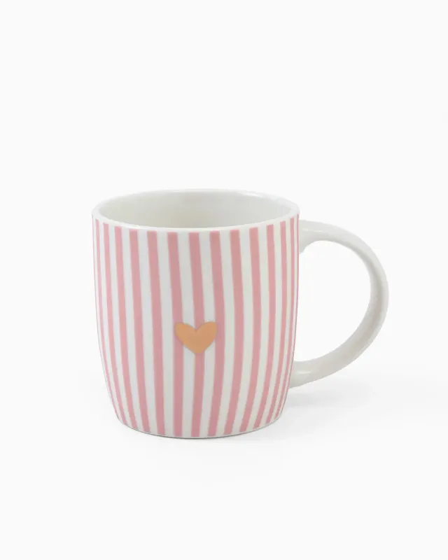 Amiek Pink Stripes mok roze met gouden hart