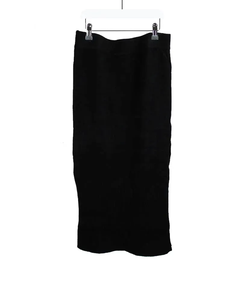 LOVEDRUNKY Knitted midi rok zwart hoge taille split