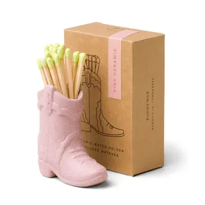 Amiek Cowboylaars luciferhouder roze keramiek 25 stuks
