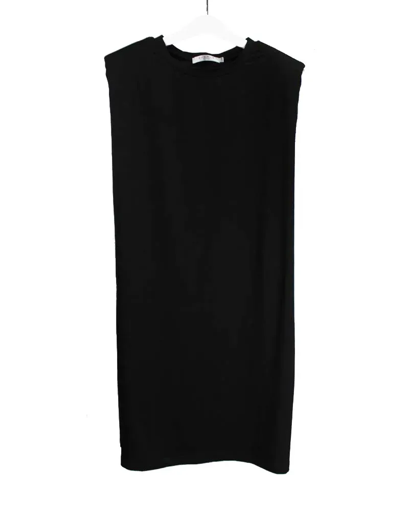 LOVEDRUNKY Padded Shoulder Jurk Zwart Recht