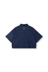 Amiek Adeline navy blouse korte mouw denim-look maat S