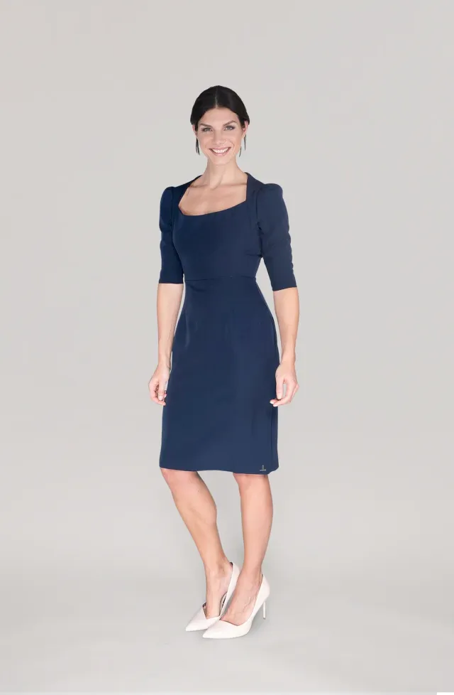 Laboutiek Shoulder jurk navy vierkante hals